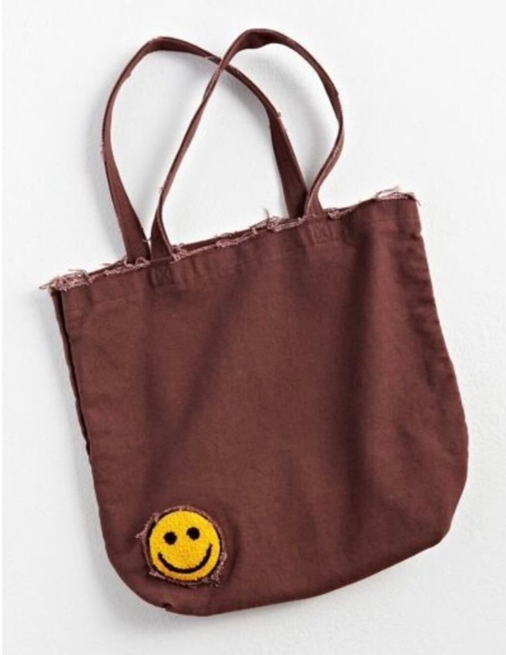 Urban Outfitters Smile Patch Distressed Canvas Brown Tote Bag